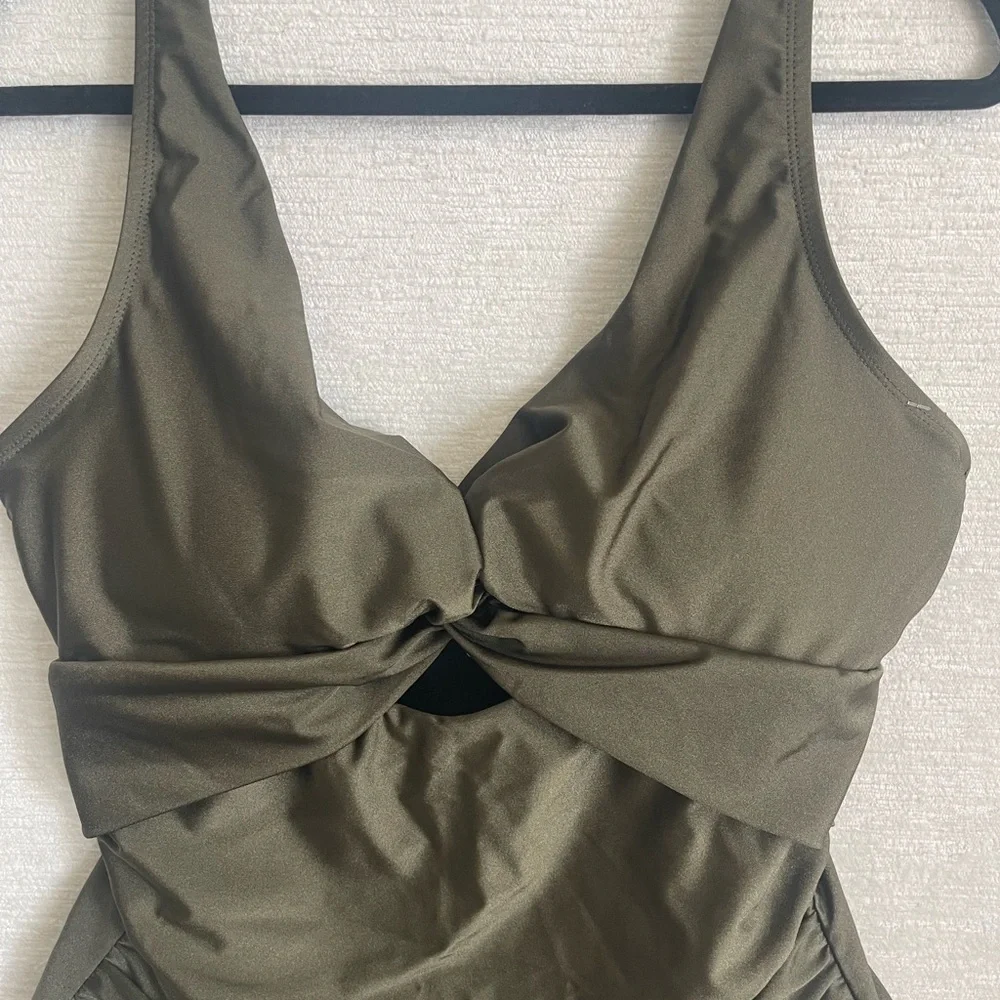 DKNY Olive Green Twist-Front One-Piece Swimsuit - Picture 4 of 10